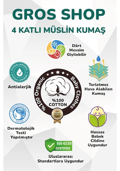 Müslin Yeni Doğan 4katlı Organik %100pamuk Kişiye Özgü Nakışlı 0-2 Yaş Bornoz Ayıcıklı Ekru