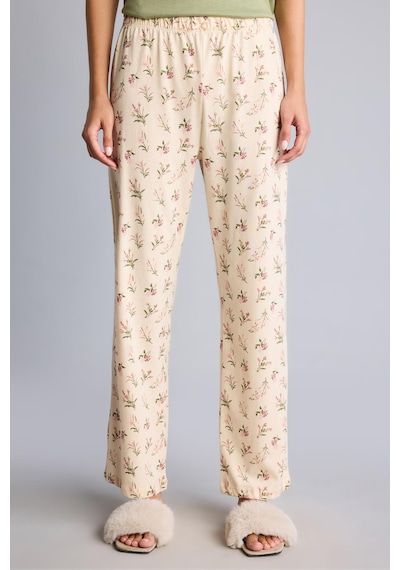 Defacto %100 Pamuk Regular Fit Kısa Kollu İşlemeli Üst Çiçekli Geniş Paça Alt 2li Pijama Takım I6408ax26aukh461 Haki-kh461