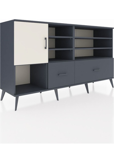 Hyperion Konsol 8 Raflı 2 Çekmeceli Tek Kapaklı 176x44x99 Antras Antrasit-aytaşı/antrasit Hyperion Konsol 8 Raflı 2 Çekmeceli Tek Kapaklı 176x44x99 Antras Antrasit-aytaşı/antrasit