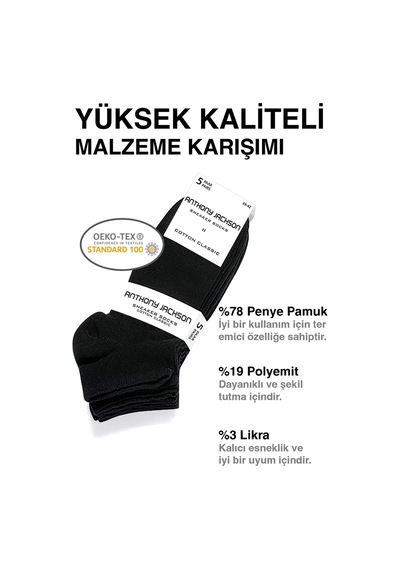 Anthony Jackson Premium Dikişsiz Unisex Sneaker Çorap 10'lu Kutu Siyah