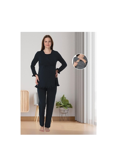 Effortt 4042 Lacivert Gizli Emzirme Özellikli Lohusa Pijama Takımı Lacivert
