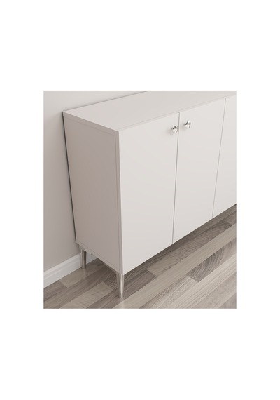 Onna 120 Cm Konsol, Tv Ünitesi, Çok Amaçlı Dolap Beyaz-gümüş Beyaz-gümüş