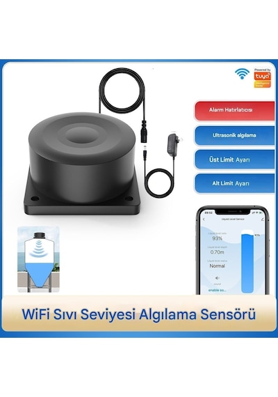 Yate10 Wifi Ip65 Su Geçirmez Ultrasonik Akıllı Sıvı Seviye Monitörü Alarm Özellikli
