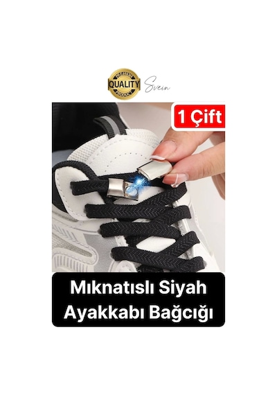 Yeni Mıknatıslı Metal Tak Bırak Elastik Siyah Akıllı Kilitli Bağcık Spor Ayakkabı Bağcığı 100 Cm Çok Renkli