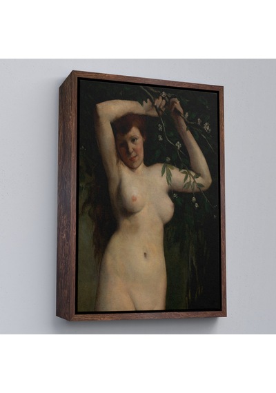 Çerçeveli Gustave Courbet - Dallara Tutunan Nü Kadın Tablosu-7364