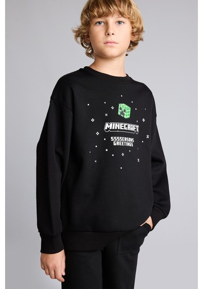 Defacto Yılbaşı Temalı Minecraft Baskılı Bisiklet Yaka Sweatshirt Erkek Çocuk I5170a826wnbk81 Siyah-bk81