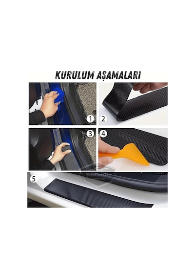 Tr Araç İçi 5d Siyah Karbon Kapı Eşik Bandı Arka Tampon Eşiği Koruma Folyosu Yapışkanlı İthal 5 Metre