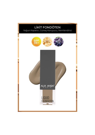 Alix Avien Güneş Koruyucu SPF35+ Nemlendirici Etkili Kremsi Likit Fondöten Liquid Foundation 312 Warm Caramel