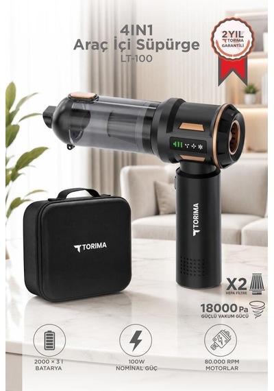 Premium Araç İçi Süpürge Lt100 Siyah 4ın1 Fonksiyonel Temizlik Seti Hava Üfleyici