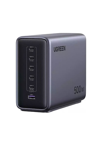 Ugreen Nexode 500w Gan 6 Portlu Hızlı Şarj Cihazı İstasyonu, Pd 3.1 5xusb-c, 1xusb-a, 2m Kablolu, Gri, 55550b