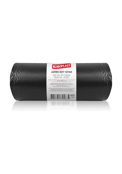 Ağır Sanayi Çöp Torbası Jumbo Boy Siyah 10&apos Lu 80x110 Cm, Dayanıklı & Sızdırmaz, Çift Katlı, Geri Dönüştürülebilir Çöp Poşeti, Fabrika, Şantiye, Sanayi, Restoran, Otel, Hastane, Atölye