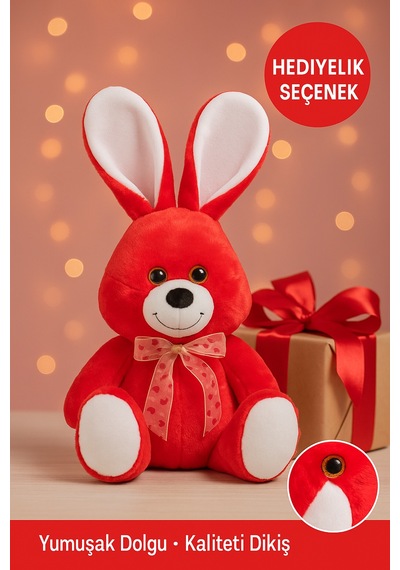 Kırmızı Tavşan Peluş 37 Cm Yumuşak Oyuncak, Hediye Peluş Tavşan, Çocuk Odası Dekor Peluş Diğer