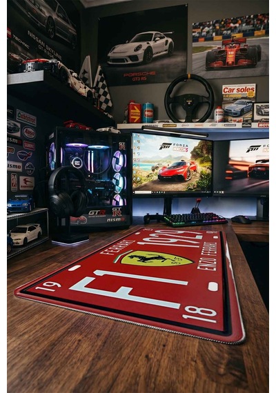 Ferrari F1 1929 Plaka Tasarımı 40x90 Cm Oyuncu Mousepad Kaymaz Taban Büyük Boy Siyah