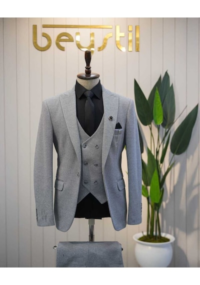 Beystil Sivri Yaka Gri Takım Elbise Elanor- Slim Fit Gri