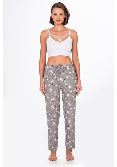 Kompedan Kadın Süet Kedi Desenli Pijama Tek Alt Desen 1