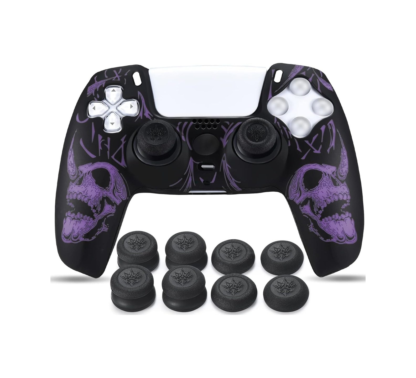 Playstation 5 Controller Ps5 Controller İçin Lazer Oyma Silikon Kaplama X 1 Mor Pro Thumb Grips X 8 Arka Kapak