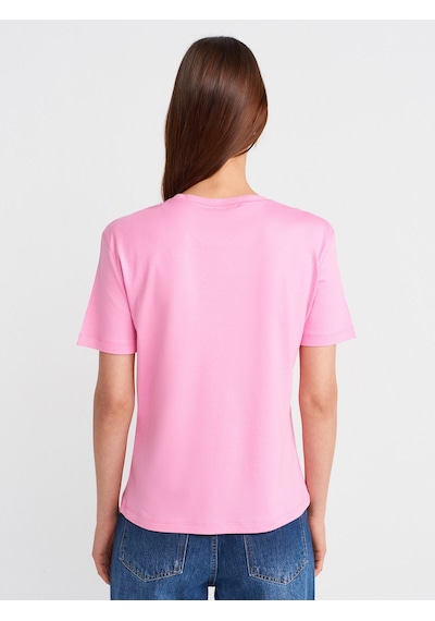 Dilvin 31791 Bisiklet Yaka Modal T-shirt-pembe Pembe