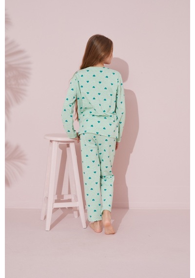Siyah İnci Pamuklu Örme Pijama Takım 24241070 Yeşil