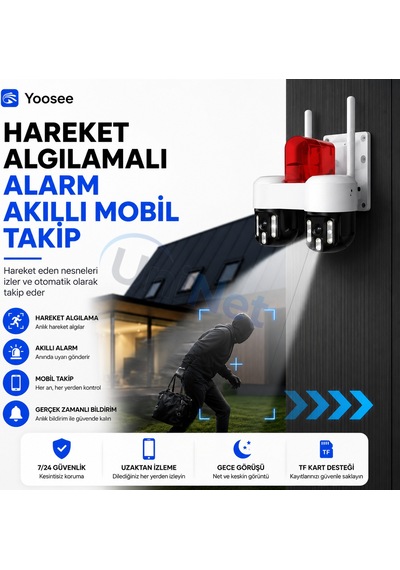 Uninet 8mp Çift Kameralı Döner Başlıklı Wifi Yönü Elle Ayarlanabilir Güvenlik Kamerası 10x Dijital Zoom Pır Insan Algılama Ve Siren