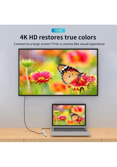 VİZY10 Dizüstü Bilgisayar Uyumlu 6 In 1 Type-C To  4K HDMI Tv Pro