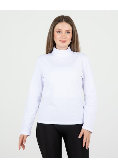 Sortie Collection Yarım Balıkçı Uzun Kol Likralı Basic Penye Bluz Ekru