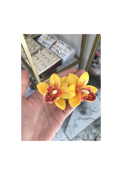 Linalya Jewelry Orkide Küpe Sarı