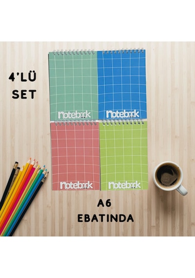A6 Spiralli Not Defter 40 Yaprak 4'lü Tamamı Çizgisiz