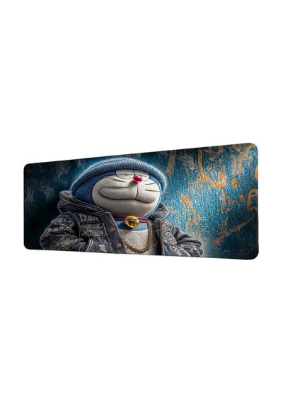Doraemon Hip Hop Kot Ceket Tasarımı 40x90 Cm Oyuncu Mousepad Kaymaz Taban Büyük Boy Siyah