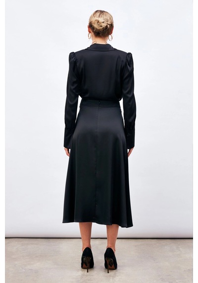 Sateen Midi Boy Saten Kumaş Etek Siyah