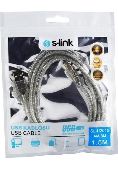 Sl-u2015 Usb2.0 1.5m Şeffaf Yazıcı Kablosu, Şeffaf