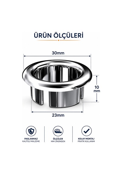 3 Adet Krom Lavabo Yüzüğü Su Taşma Yüzüğü Batarya Delik Kapatma Aparatı 1