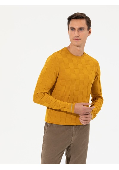 Cacharel Sarı Slim Fit Yün Karışımlı Bisiklet Yaka Triko Kazak