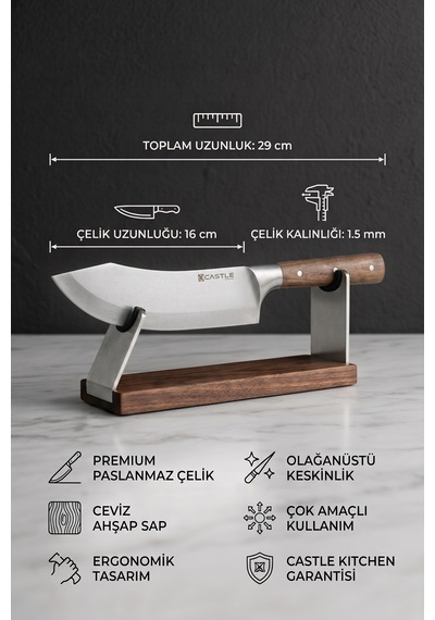 Hand Craft Mutfak Bıçak Seti Et Ekmek Sebze Şef Bıçağı 2 Li Set Günlük Kullanım Mft-2458 Ceviz