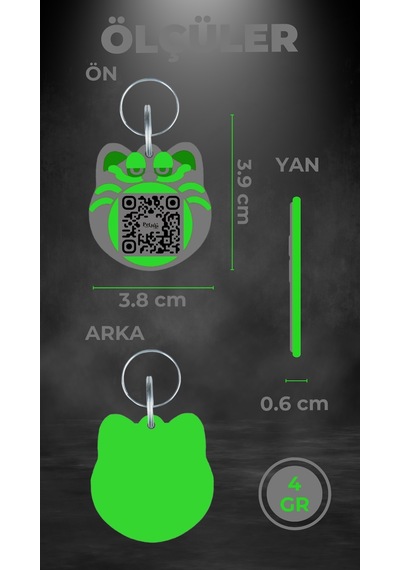 Petjoo 5.Jane Martinke Yeşil-Gri Qr'lı Kedi Künyesi