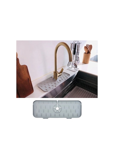 Biishe Lavabo İçin Silikon Esnek Mat Musluk Sapı Damlama Tutucu Raf Mutfak Tezgahı Sıçrama Koruma