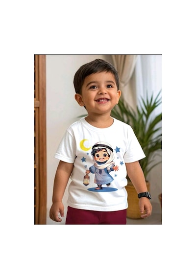 Stil X Ramazan Bayramı Baskılı Erkek Çocuk Tshirt, %100 Pamuklu Kumaş Beyaz-3