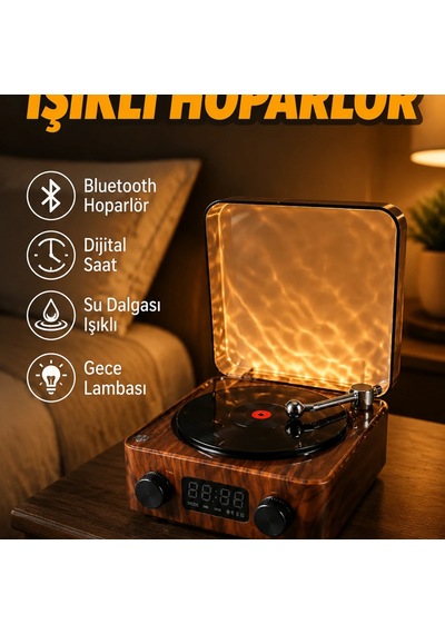 Su Dalgası Işıklı Bluetooth Hoparlörlü Dijital Saat Gece Lambası Çok Fonksiyonlu
