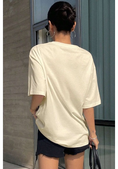 Uyguntarz Unisex Active Baskılı Oversize Tshirt Bej