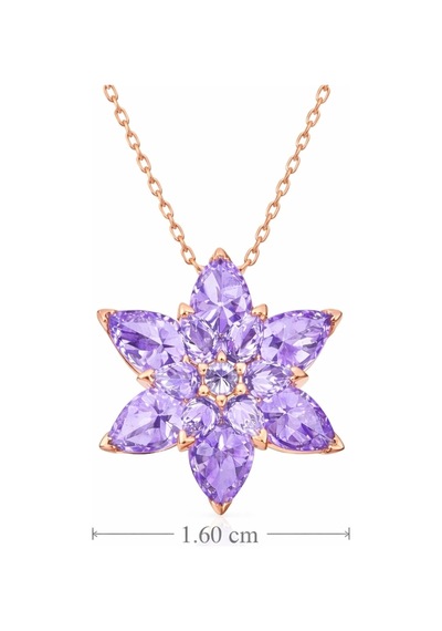 Gümüş Rose Lila Lotus Çiçeği Kolye Gümüş Gümüş