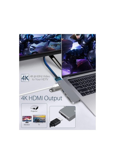 Tr-80 Macbook Pro Air Usb Adaptör Hub, 7 İn 1 4k Hdmı 2x Usb 3.0 Thunderbolt 3 Pd Hızlı Şarj Tamamı Metal Kasa