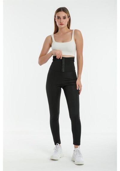 Fit Women Sauna Termal Agraflı Kopçalı Korse Tayt 4409 Siyah