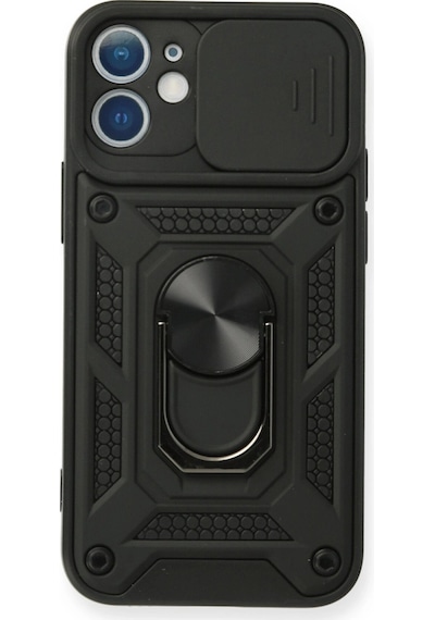 Apple Uyumlu iPhone 12 Mini Kılıf Pars Lens Yüzüklü Silikon Siyah\
