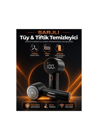 Şarjlı Dijital Tüy Ve Tiftik Temizleyici Led Ekranlı Type C Kumaş Tüy Toplayıcı