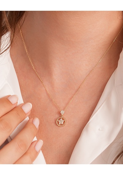 Debora Jewelry 14 Ayar Altın Yıldız Halka Detay Kolye