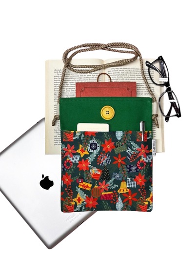 Askılı - Kitap/tablet/ebook Çantası Çıkarılabilir Askı Çiçekler