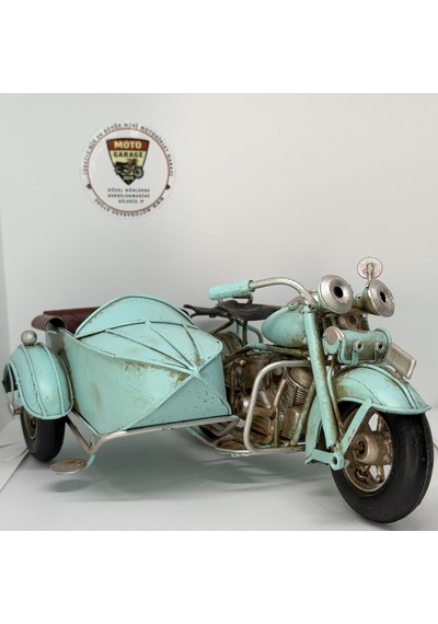 Nostaljik Sepetli Buz Mavisi Klasik Motosiklet - 1:18 Ölçek 12cm Dekoratif Model