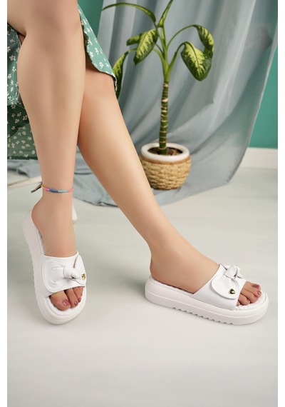 Nesil Shoes Dvm 650 Beyaz Masaj Tabanlı Kadın Terlik-Beyaz