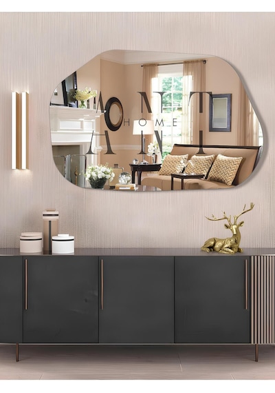 Asimetrik Ayna, Dekoratif Ayna, 85 55 Konsol Aynası, Dresuar Aynası, Tuvalet Aynası. 85 X 55 Gümüş