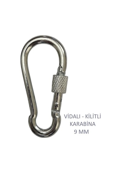 Galvanizli Vidalı Kilitli Karabina, 9 Mm, Askı, Çengel, Kanca, Anahtarlık
