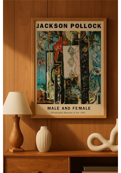 Jackson Pollock Doğal Ahşap Çerçeveli Poster, Dekoratif Sanatsal Duvar Tablosu